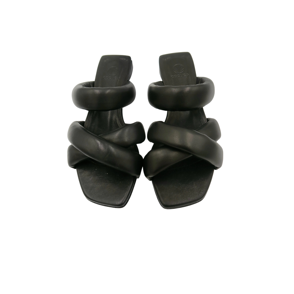 Coclico Black Leather Padded Strap Heeled Sandals