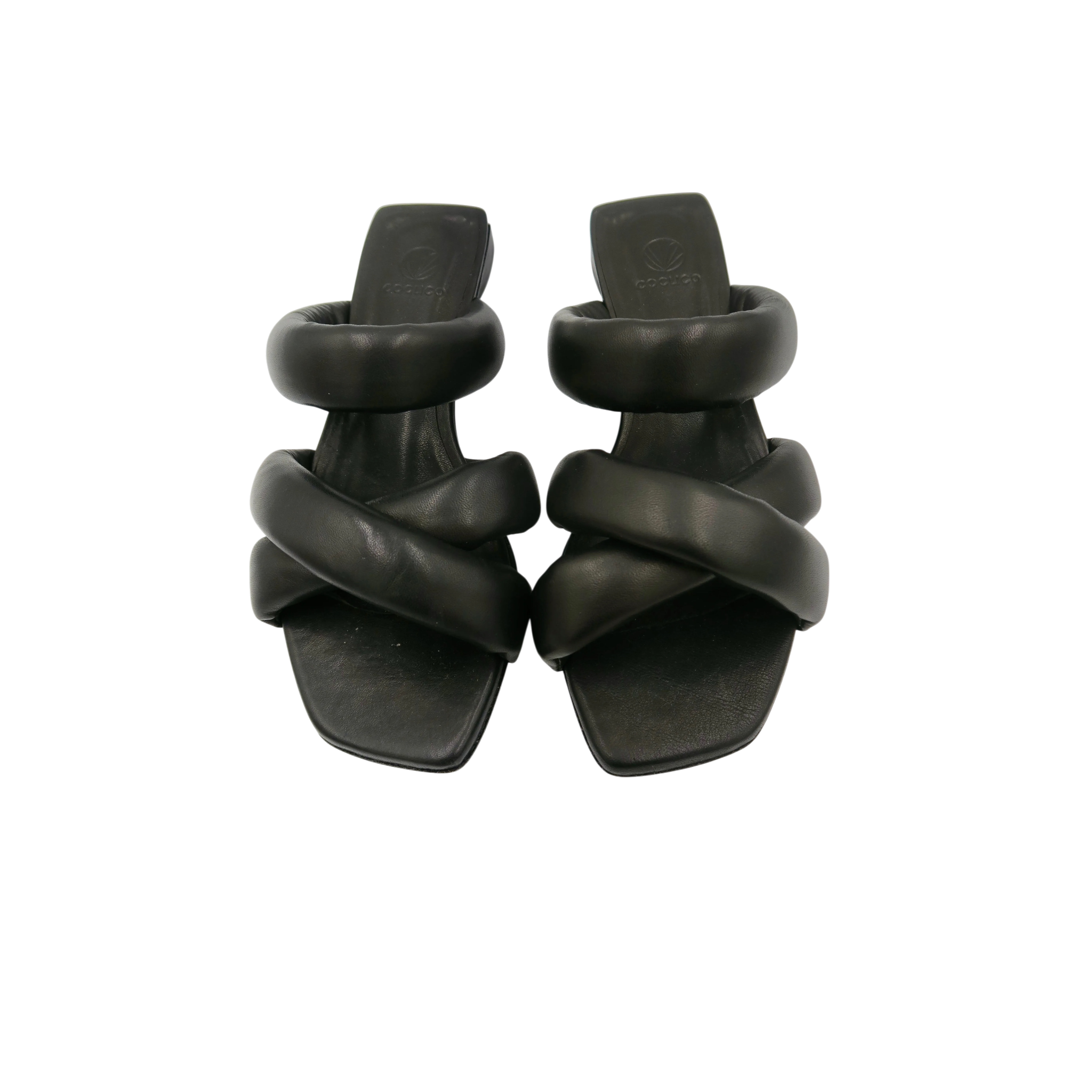 Coclico Black Leather Padded Strap Heeled Sandals