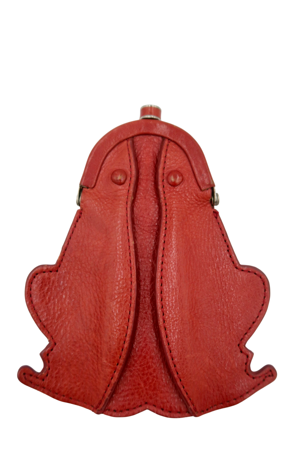 Artisan Red Leather Frog Coin Purse with Kiss-Lock Closure