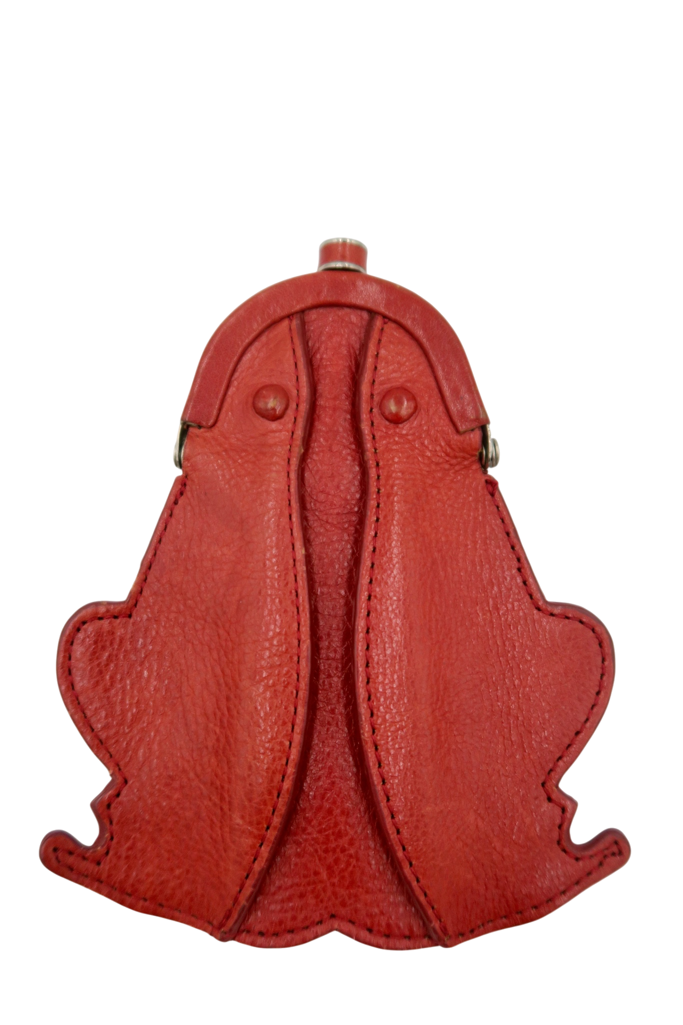 Artisan Red Leather Frog Coin Purse with Kiss-Lock Closure