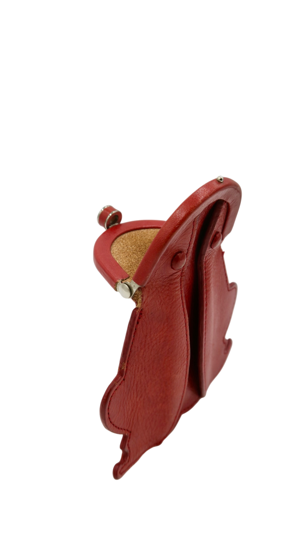 Artisan Red Leather Frog Coin Purse with Kiss-Lock Closure