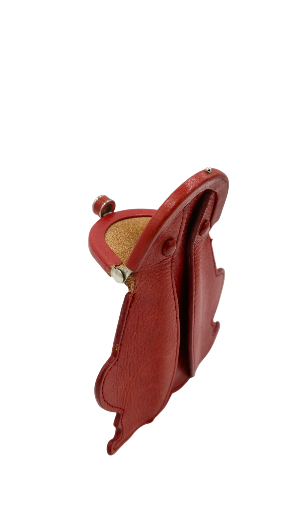 Artisan Red Leather Frog Coin Purse with Kiss-Lock Closure