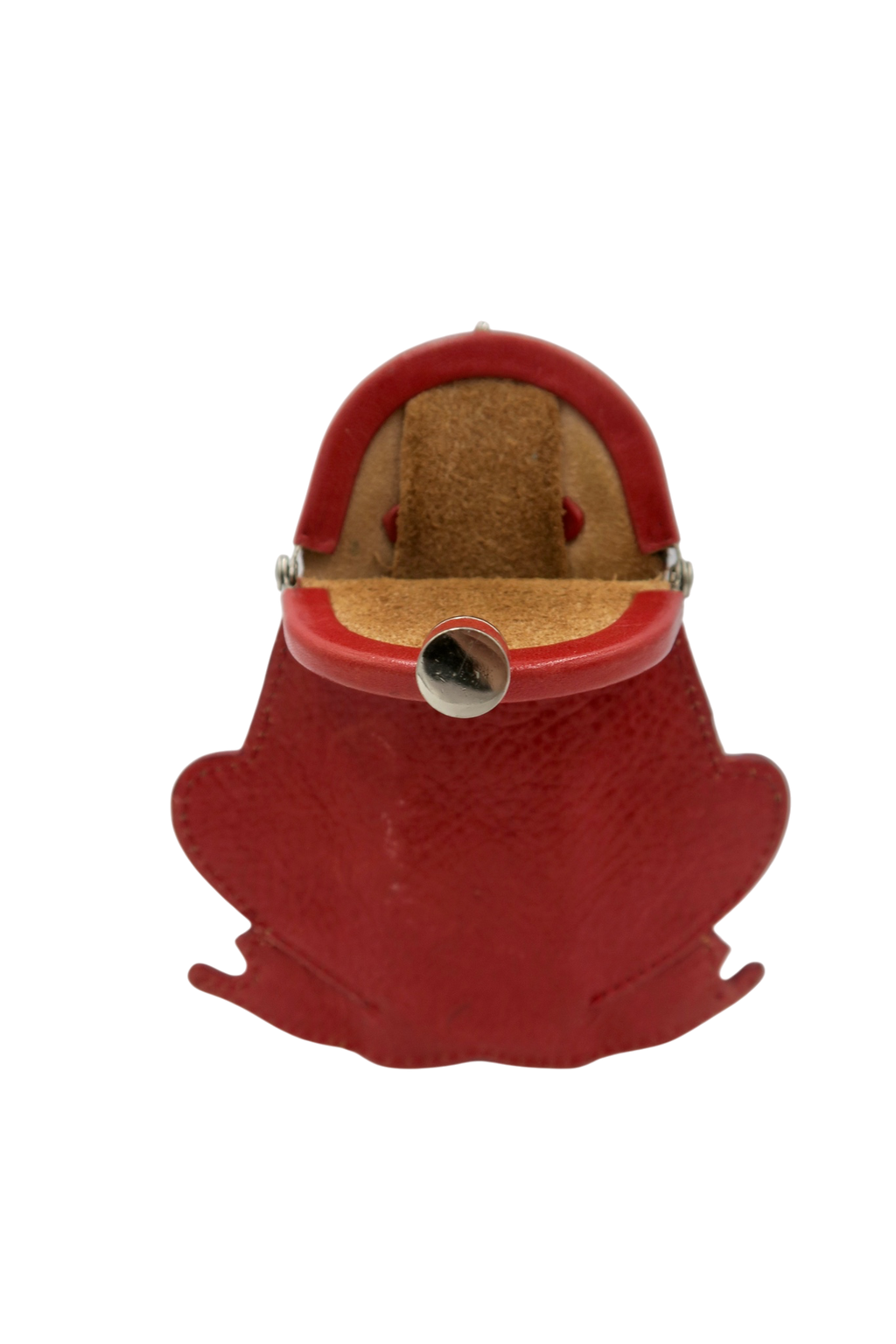 Artisan Red Leather Frog Coin Purse with Kiss-Lock Closure