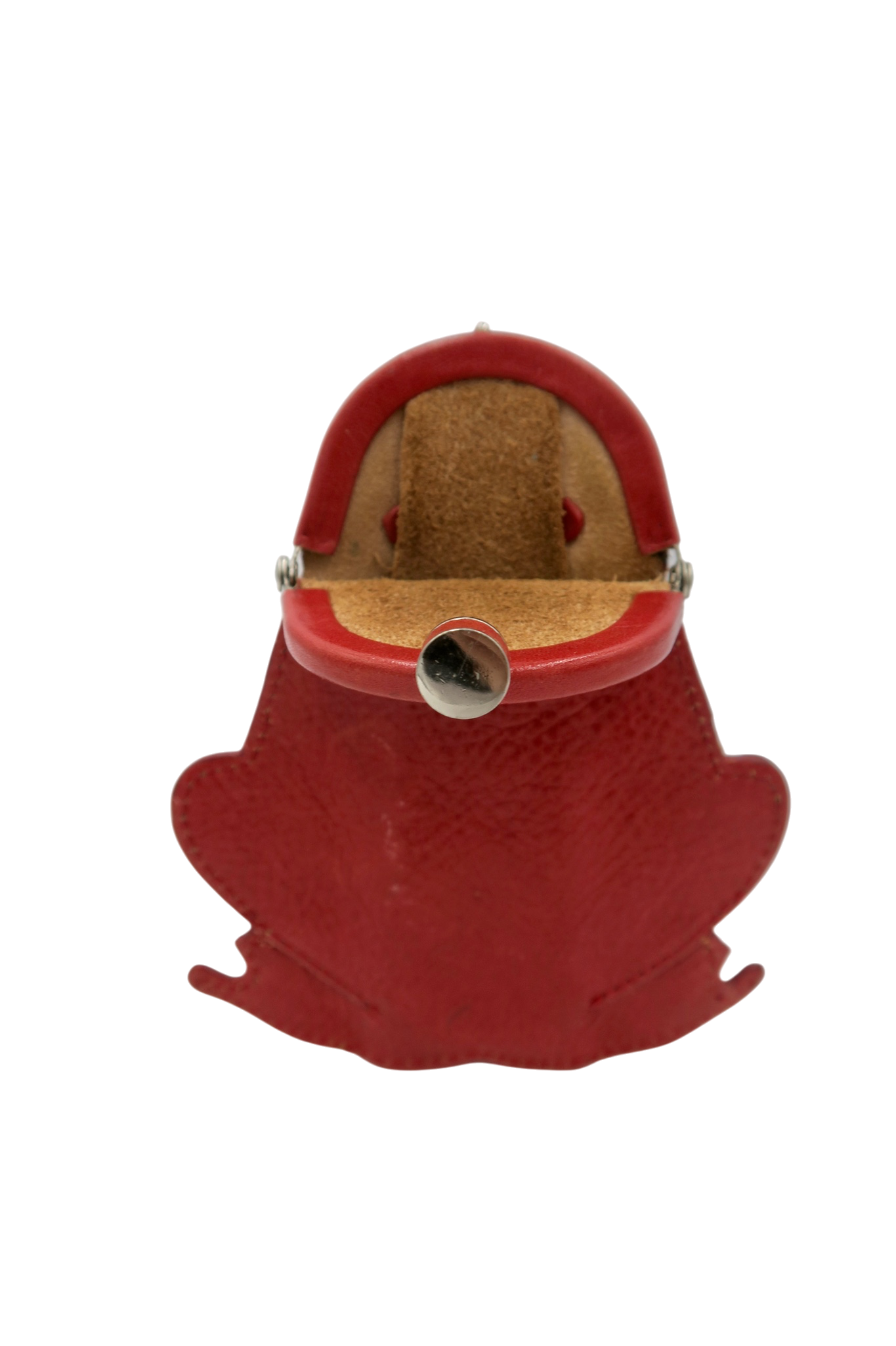 Artisan Red Leather Frog Coin Purse with Kiss-Lock Closure