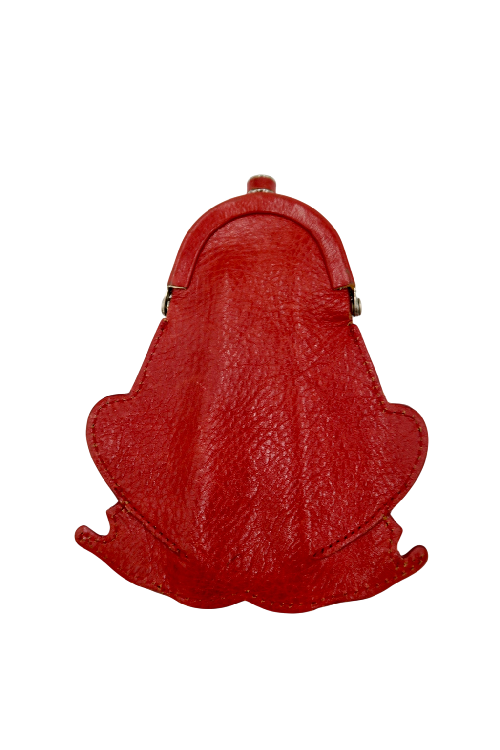 Artisan Red Leather Frog Coin Purse with Kiss-Lock Closure
