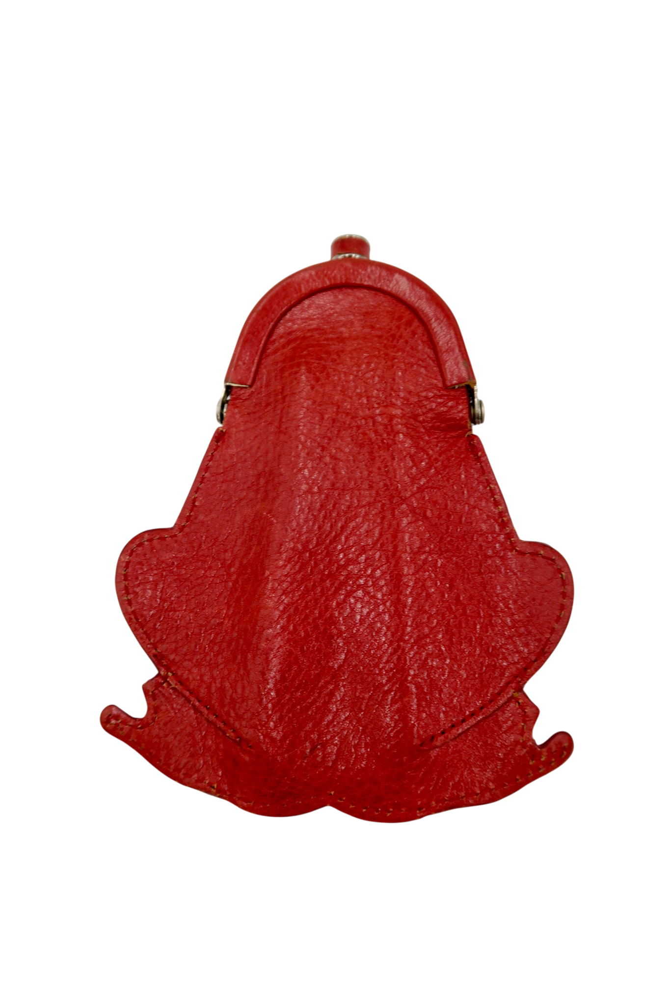 Artisan Red Leather Frog Coin Purse with Kiss-Lock Closure