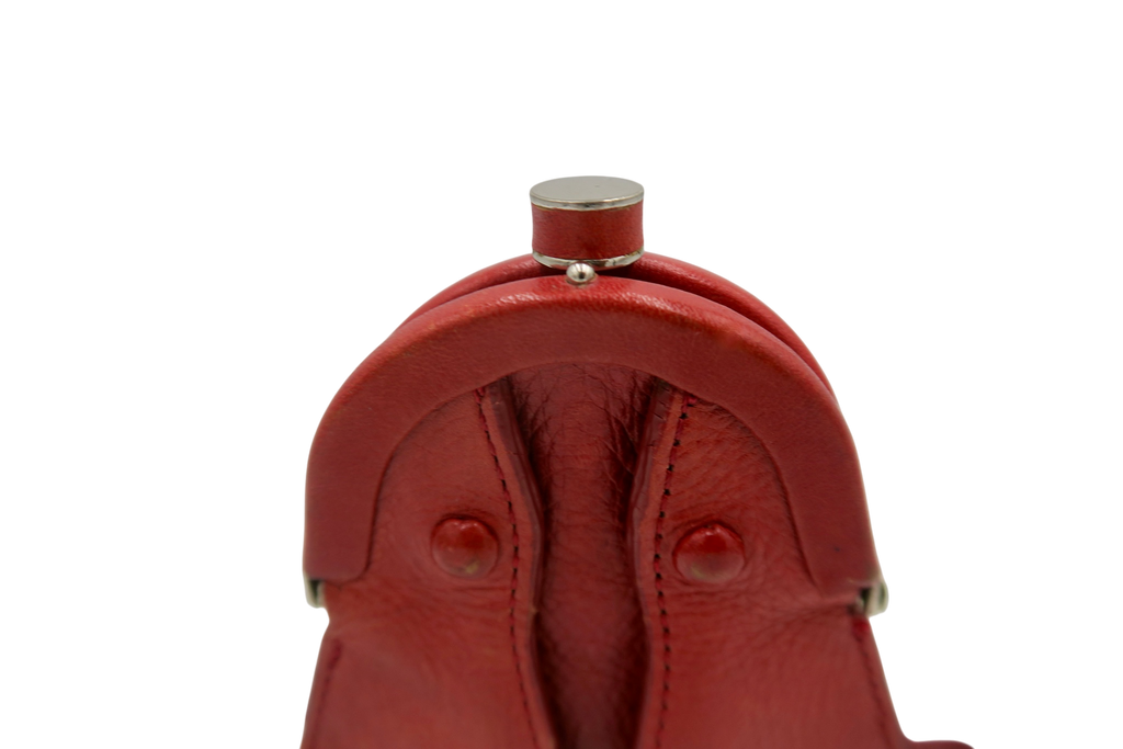 Artisan Red Leather Frog Coin Purse with Kiss-Lock Closure