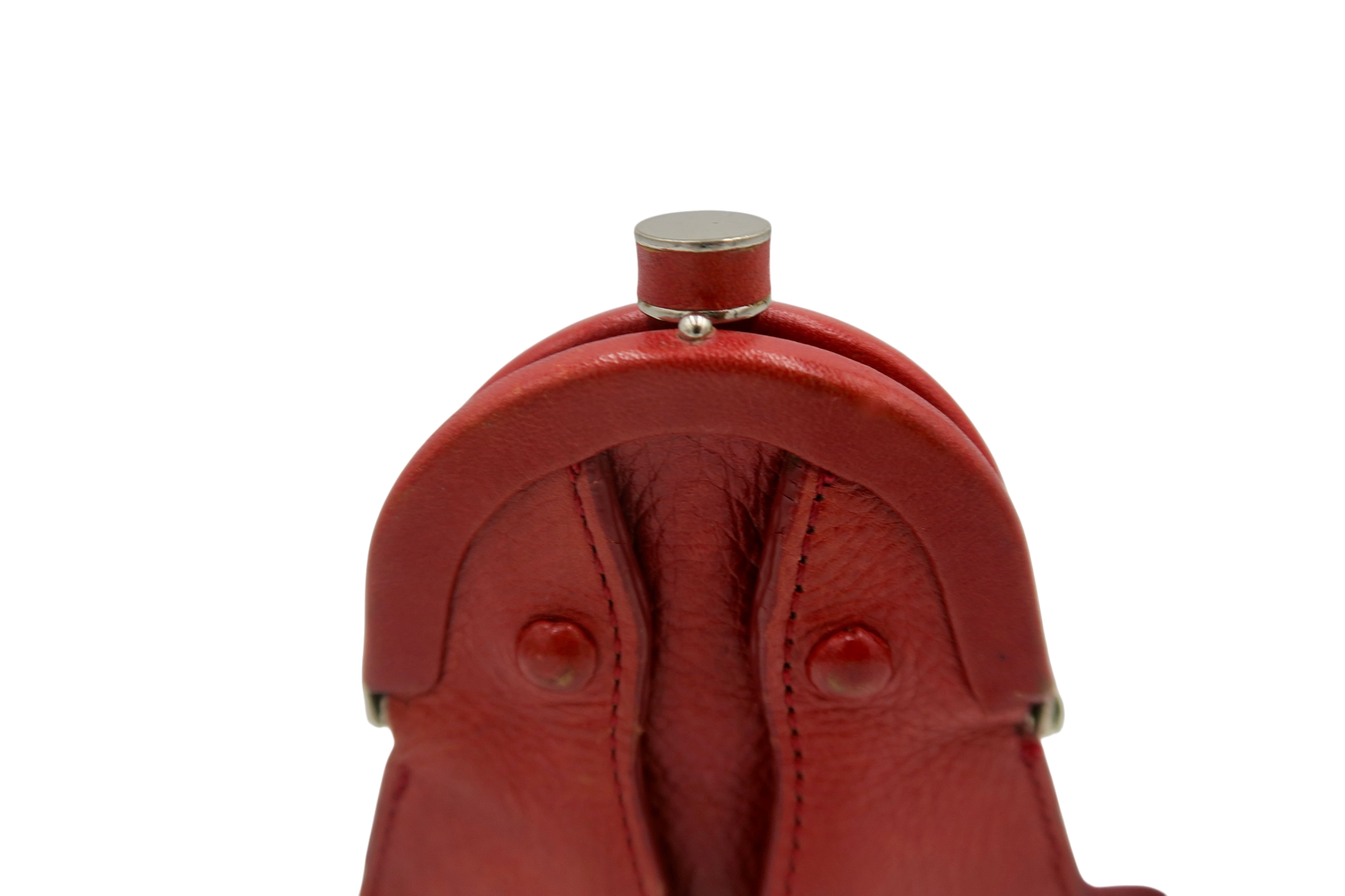 Artisan Red Leather Frog Coin Purse with Kiss-Lock Closure