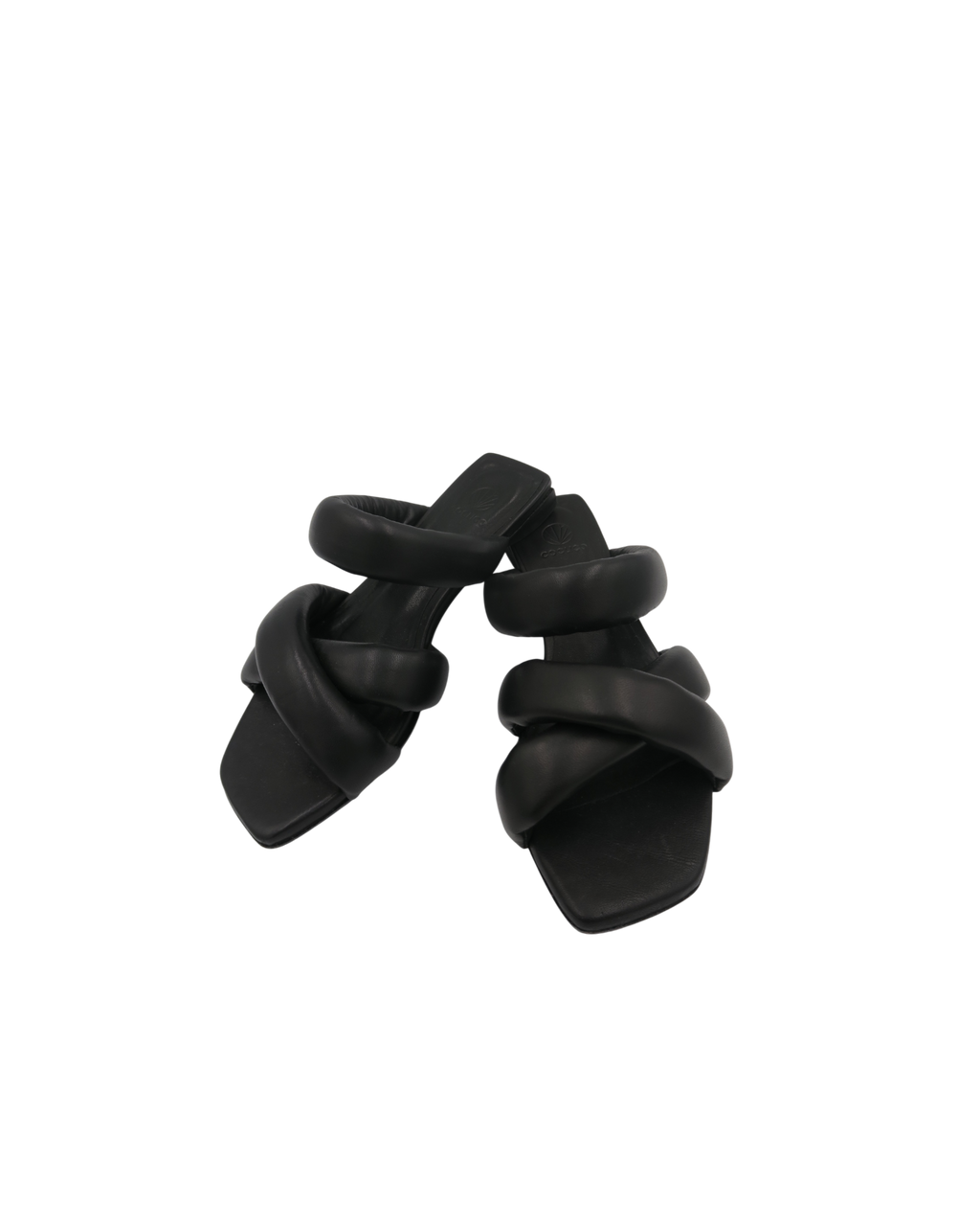 Coclico Black Leather Padded Strap Heeled Sandals