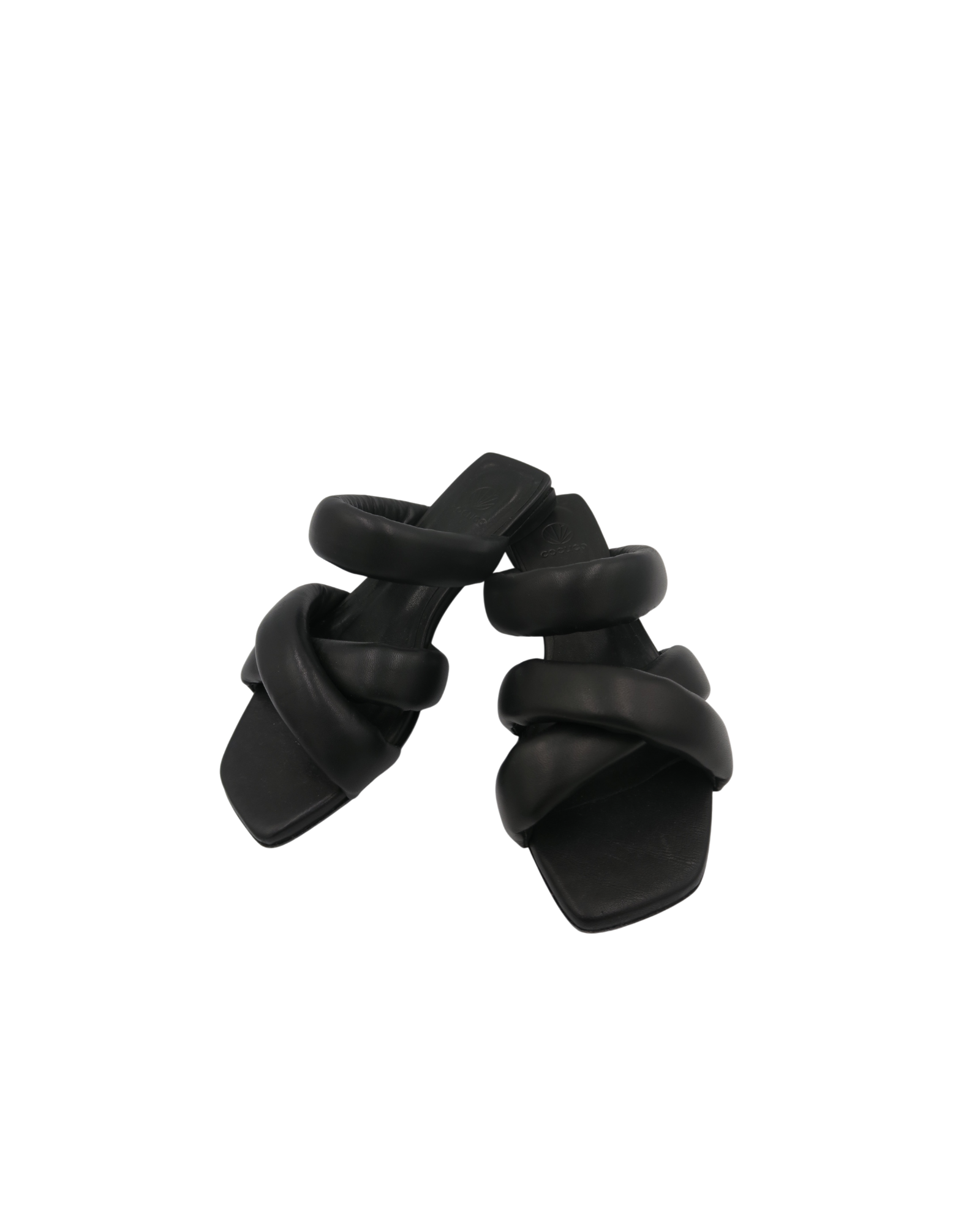Coclico Black Leather Padded Strap Heeled Sandals