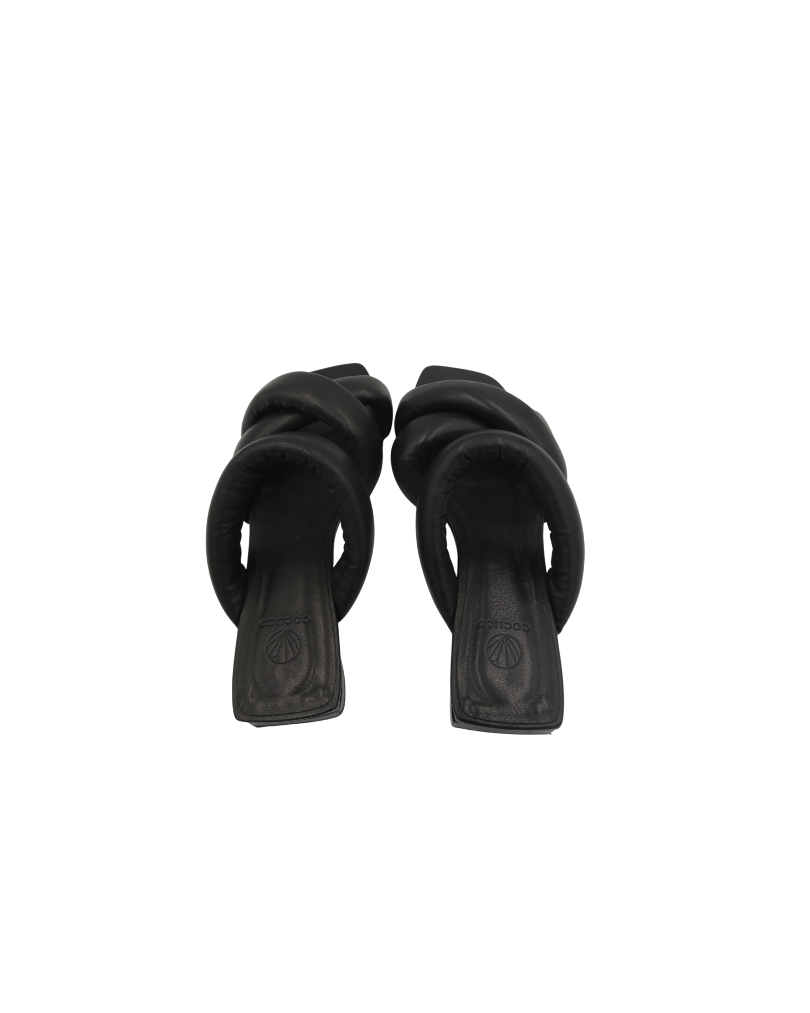 Coclico Black Leather Padded Strap Heeled Sandals