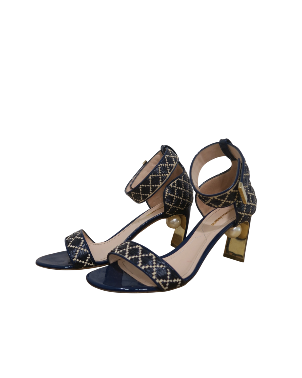 Nicholas Kirkwood Maeva Raffia Pearl Ankle Strap Sandals Size 39