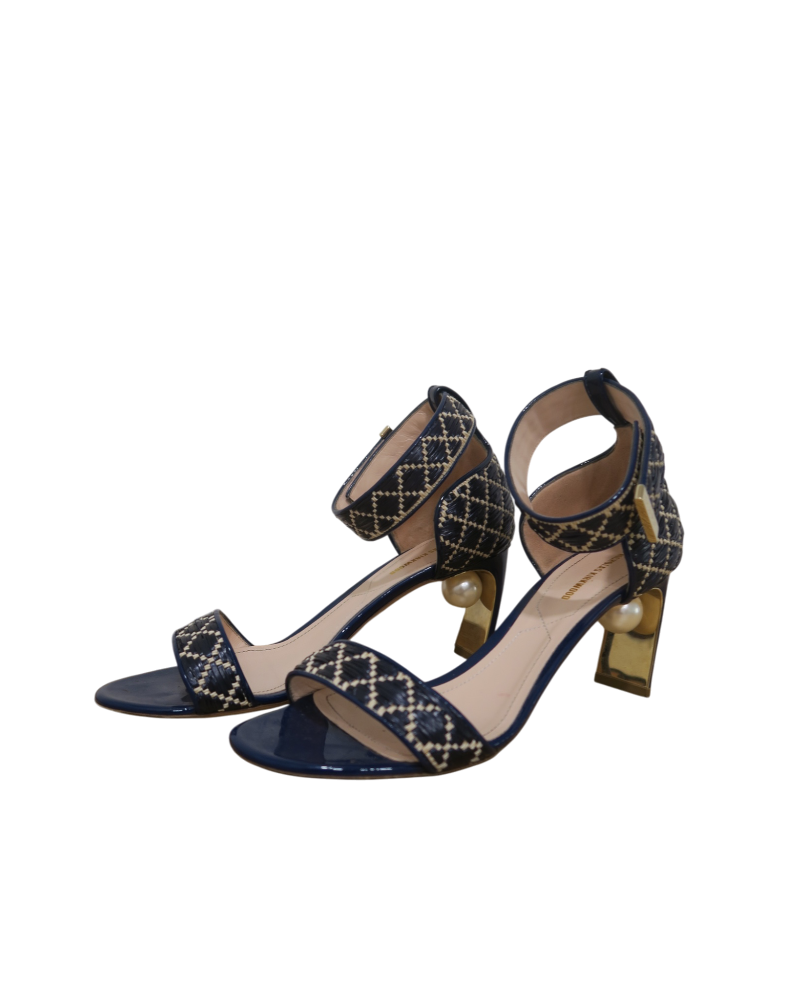 Nicholas Kirkwood Maeva Raffia Pearl Ankle Strap Sandals Size 39