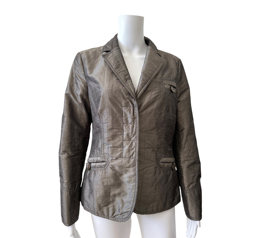 ARMANI COLLEZIONI Metallic Taupe Quilted Blazer Jacket Size 12
