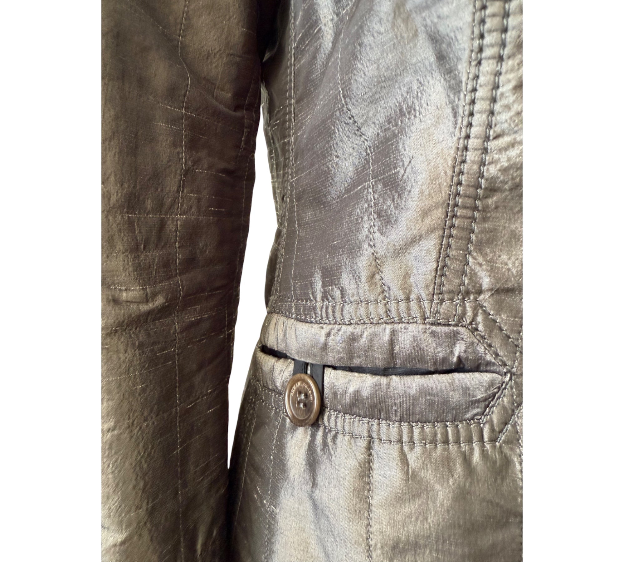 ARMANI COLLEZIONI Metallic Taupe Quilted Blazer Jacket Size 12