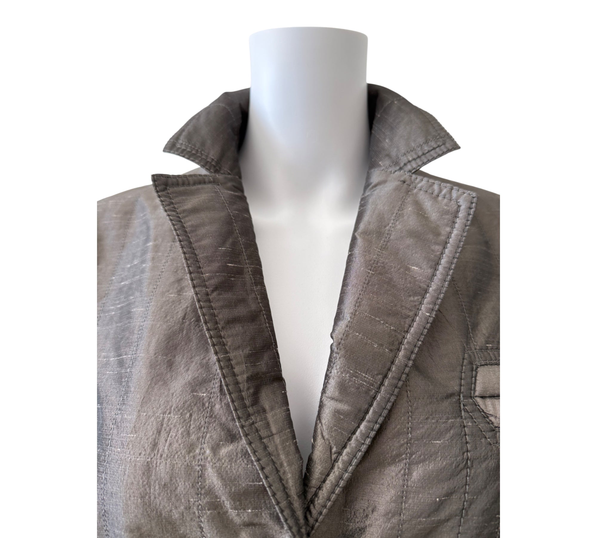ARMANI COLLEZIONI Metallic Taupe Quilted Blazer Jacket Size 12