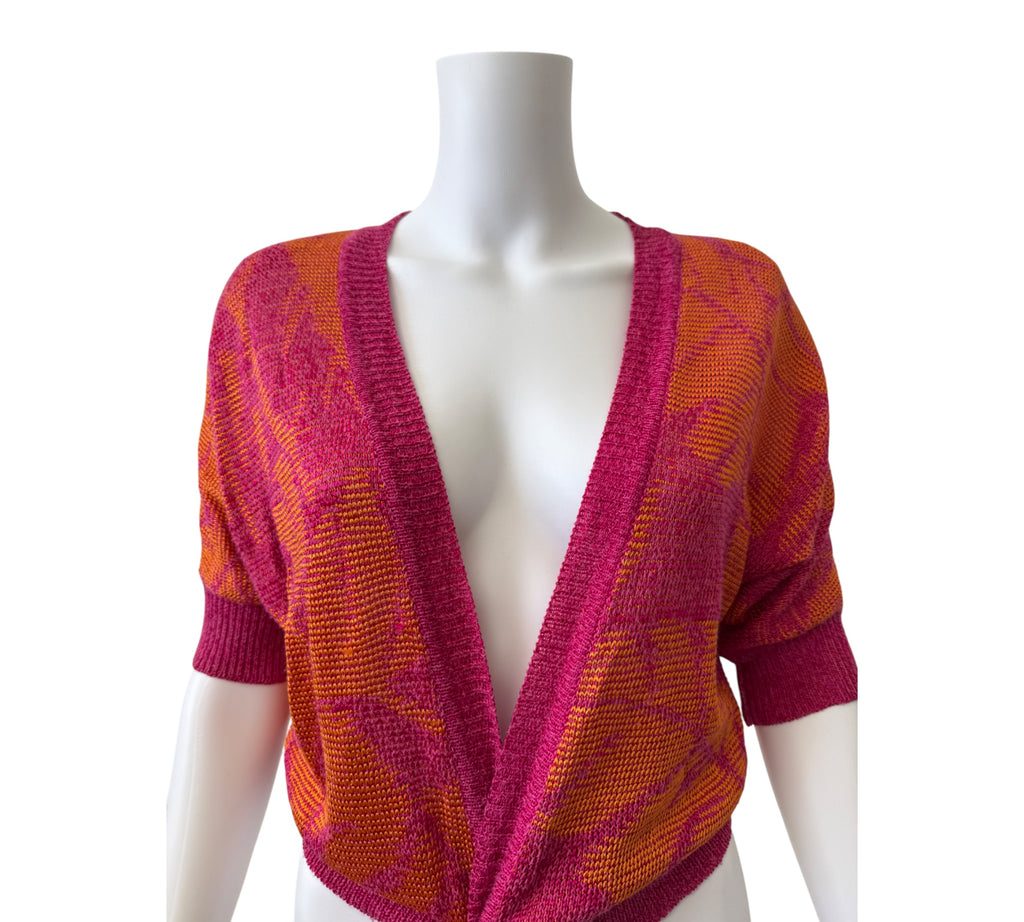 CHRISTIAN DIOR Vintage Hot Pink & Tangerine Orange Knit Cardigan  Size Small