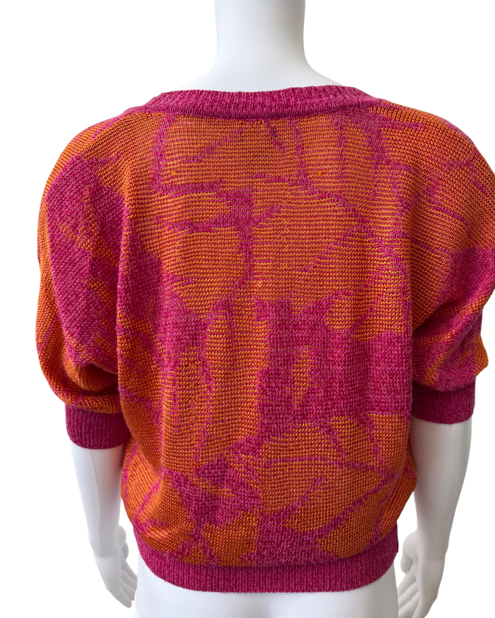 CHRISTIAN DIOR Vintage Hot Pink & Tangerine Orange Knit Cardigan  Size Small