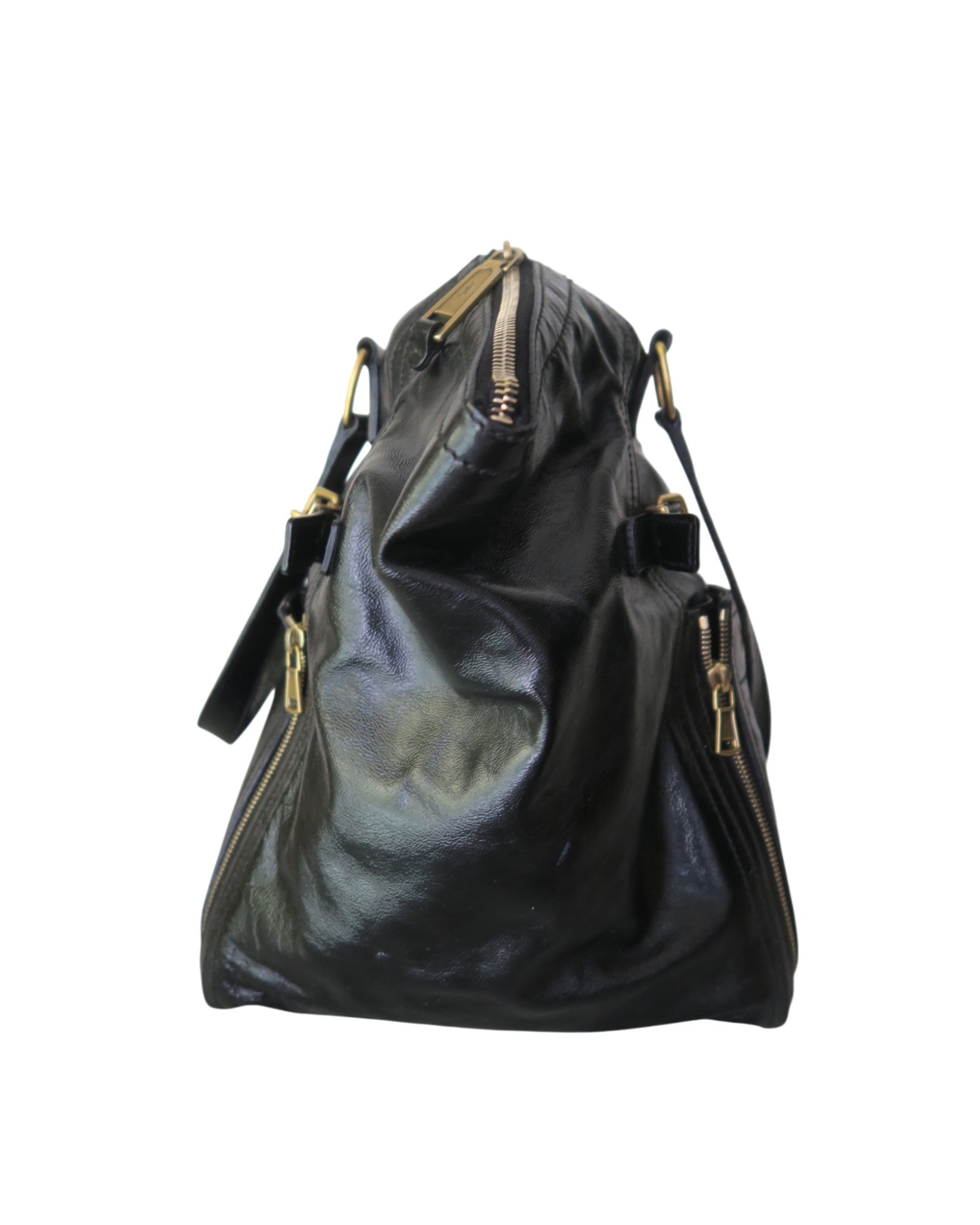 YSL Black Patent Leather Large Downtown Tote Bag