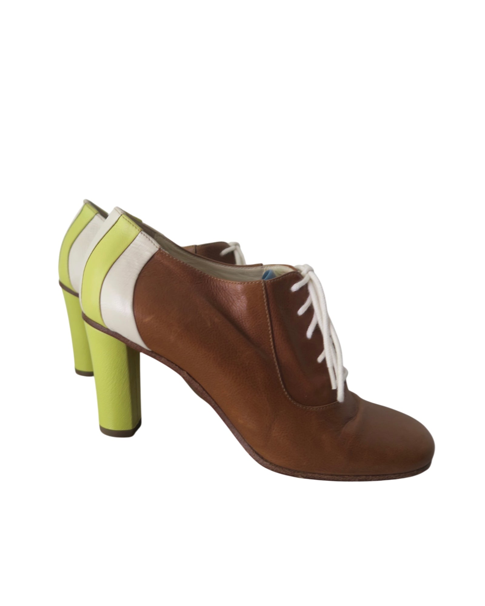 Michel Perry Leather Colorblock Lace-up Heels Size 36