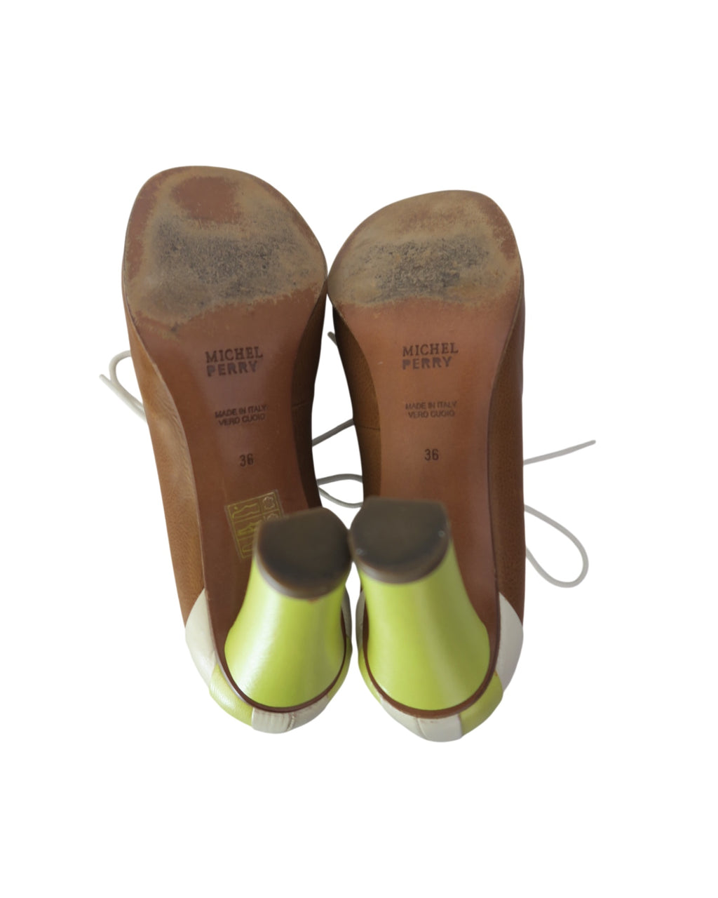 Michel Perry Leather Colorblock Lace-up Heels Size 36