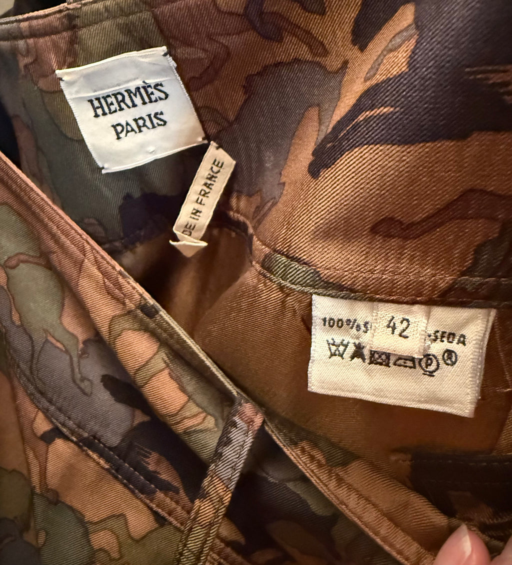 HERMÈS Iconic Horse Camouflage Print Cargo Skirt Size 42 - Collector's Piece