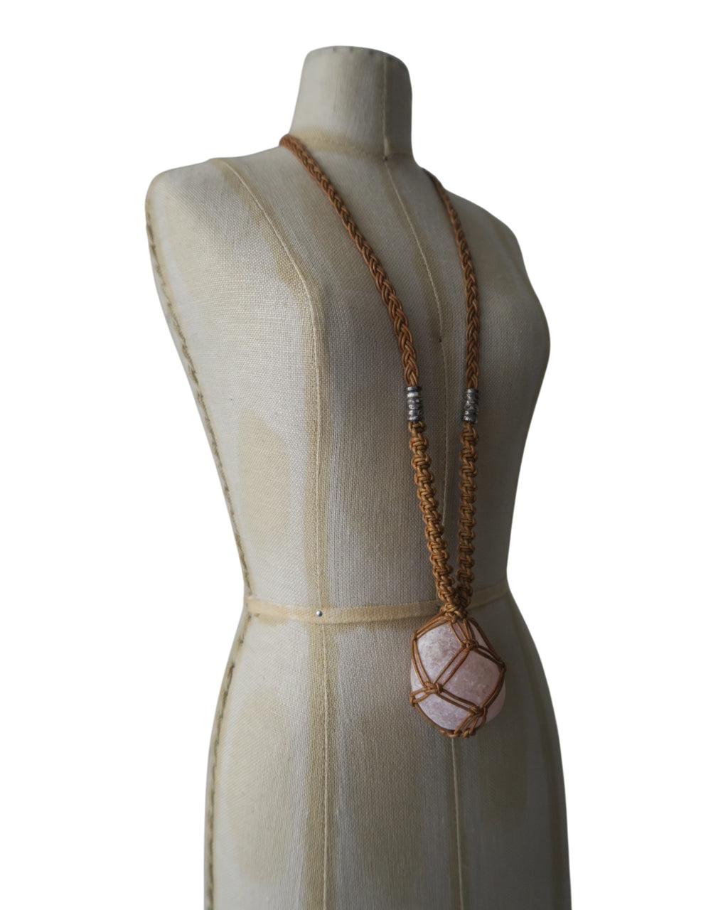 Olivia Moray Macramé Citrine Pendant Necklace with Bronze Beads