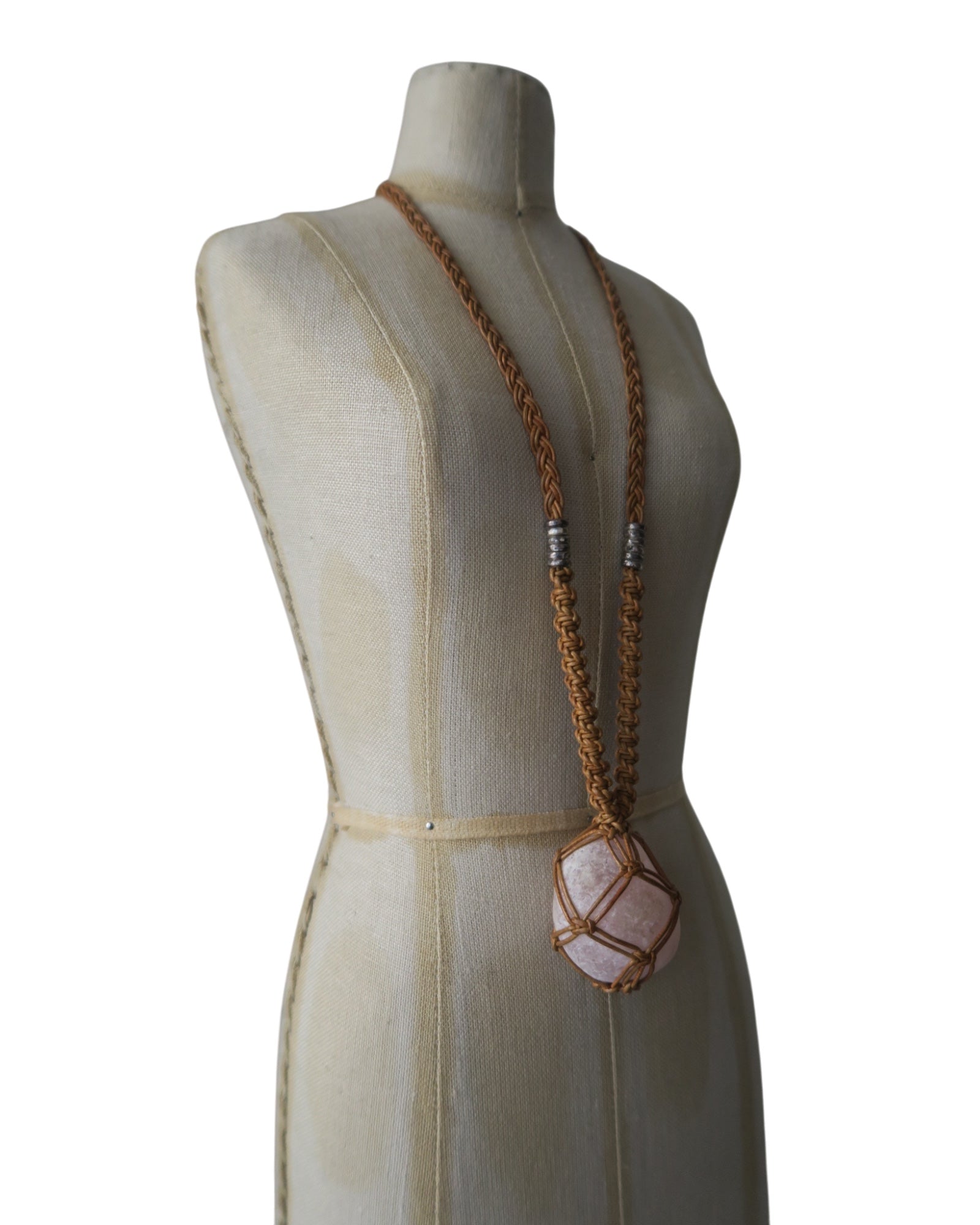 Olivia Moray Macramé Citrine Pendant Necklace with Bronze Beads