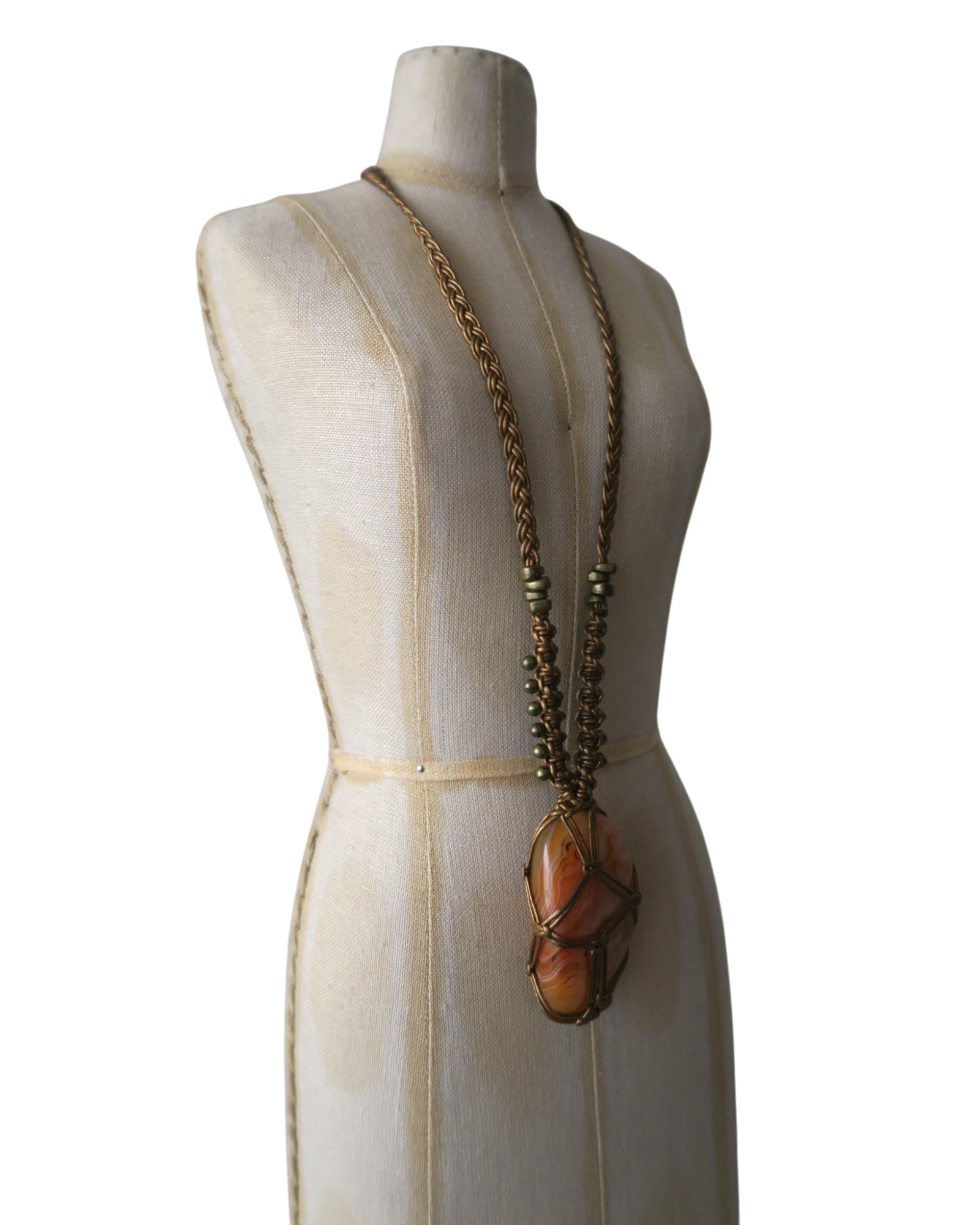 Olivia Moray Macramé Crazy Lace Agate Pendant Necklace