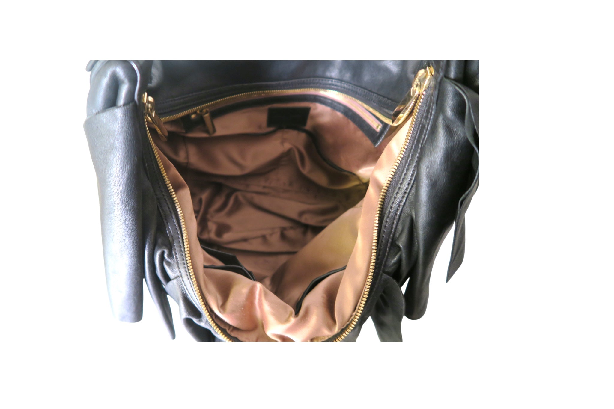 Giorgio Armani Black Leather Ruffled Shoulder Bag