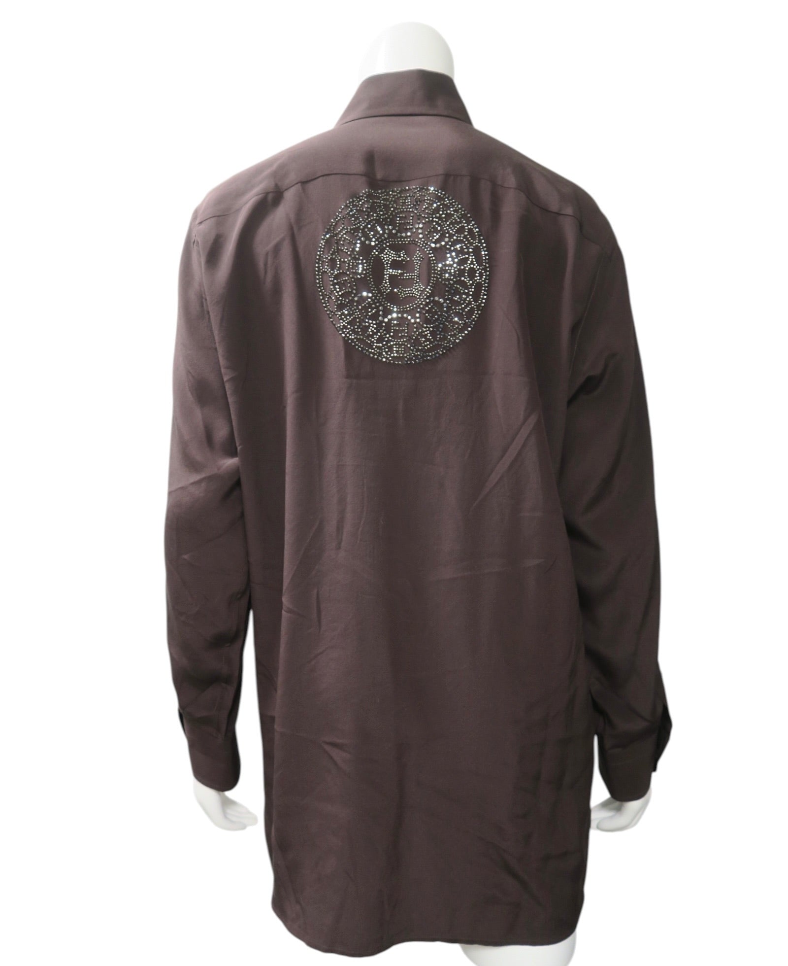 Fendi Crystal FF Embellished Button-Down Blouse Size 44