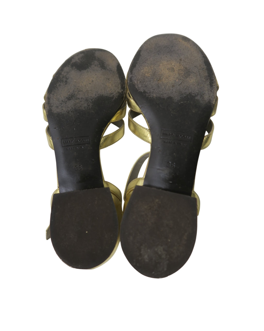 Marc Jacobs Gold Metallic Leather T-Strap Sandals Size 6