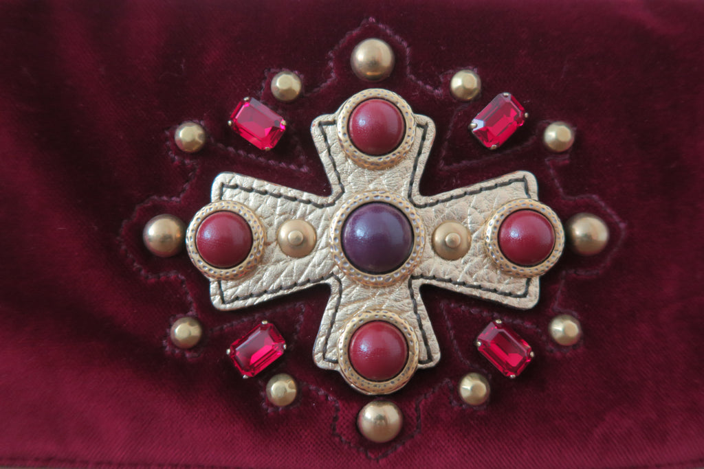 Yves Saint Laurent  Byzantine Cross Embellishment Velvet Clutch