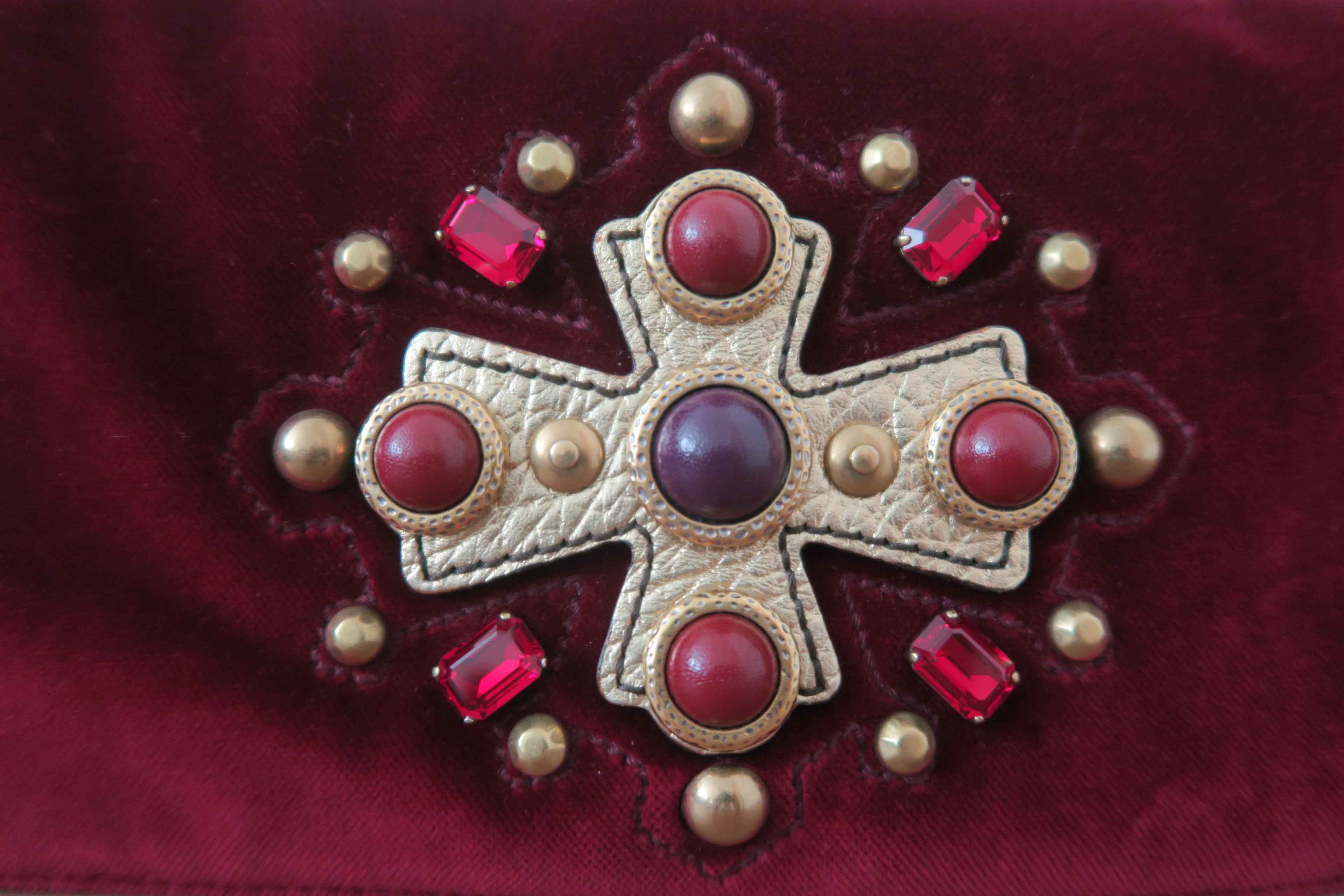 Yves Saint Laurent  Byzantine Cross Embellishment Velvet Clutch