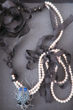 AUTHENTIC LANVIN Pearl & Black Silk Ribbon Necklace