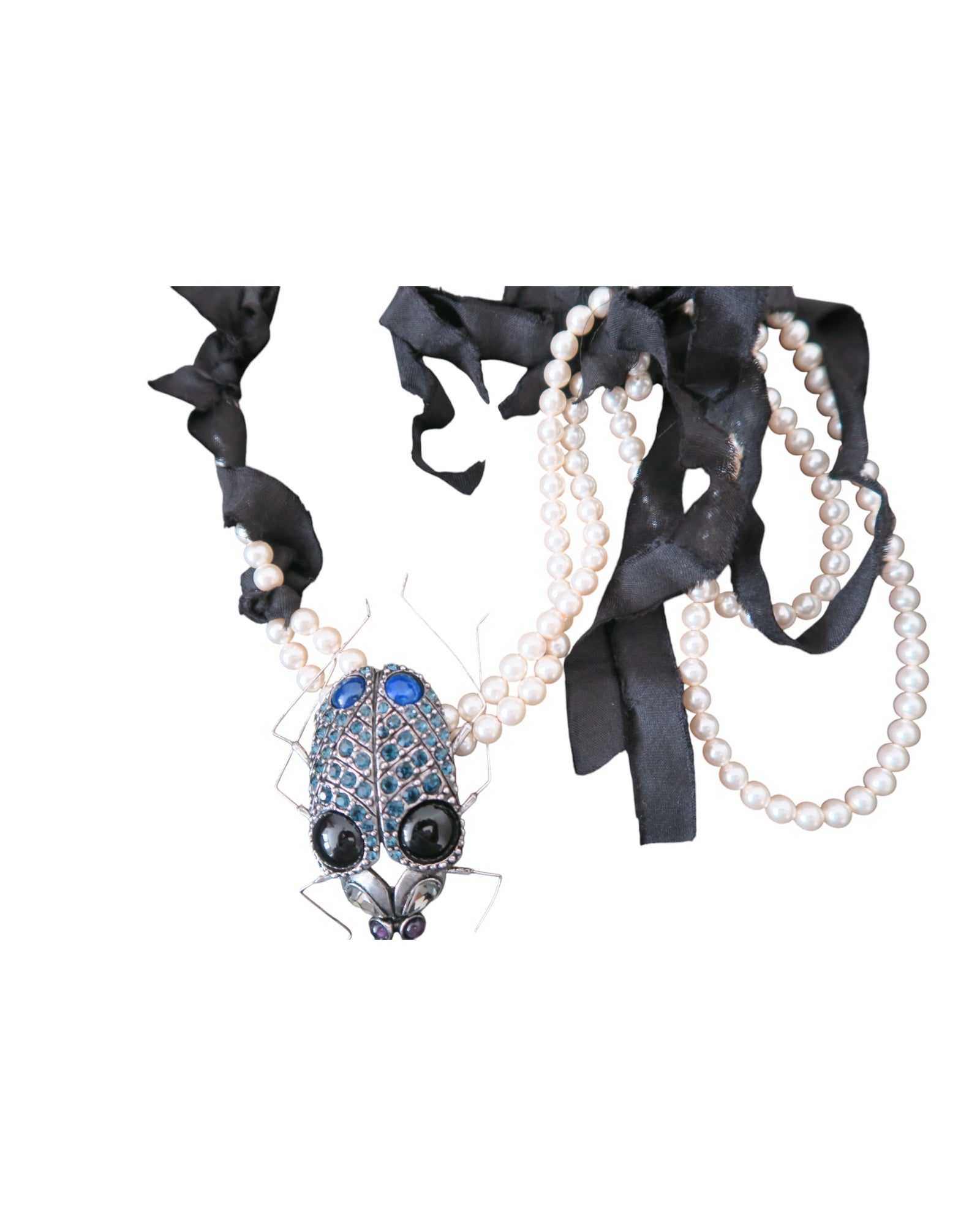 AUTHENTIC LANVIN Pearl & Black Silk Ribbon Necklace