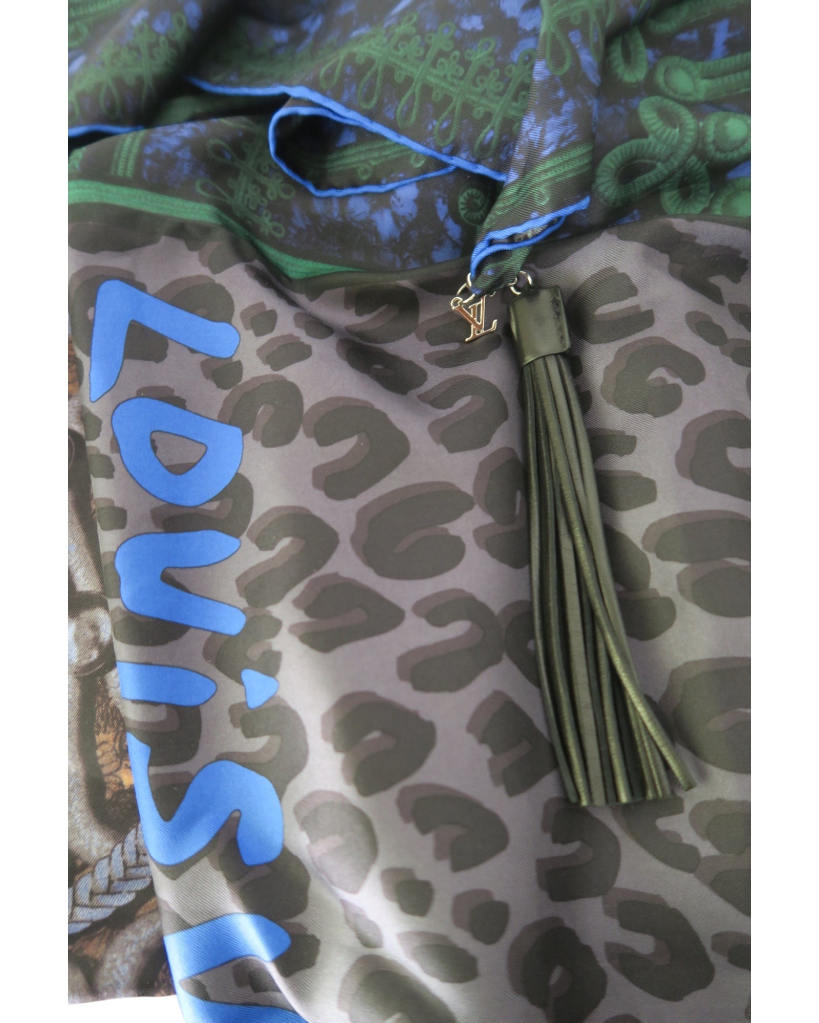 Louis Vuitton Leopard & Graffiti Silk Tassel Scarf