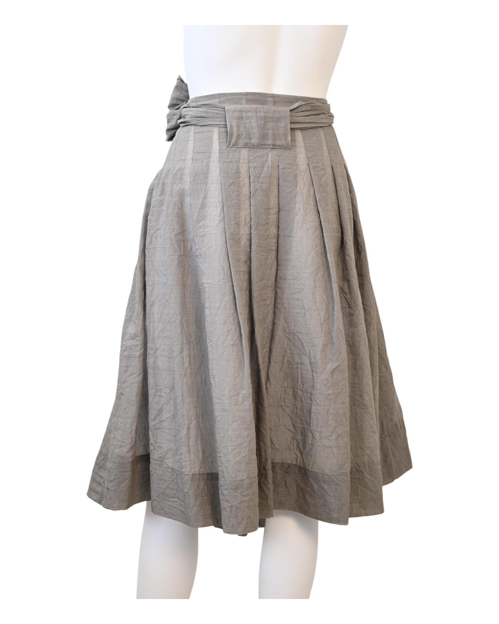 CREA CONCEPT Taupe Crinkle Linen Pleated Midi Skirt  Size 44 Parisian Contemporary Designer