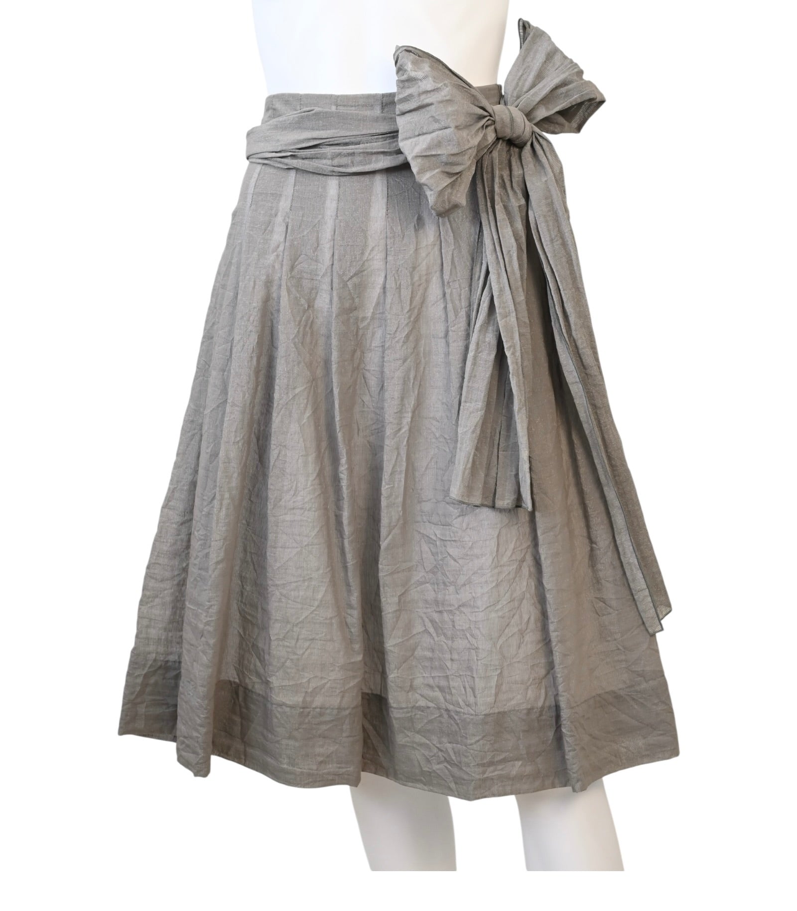 CREA CONCEPT Taupe Crinkle Linen Pleated Midi Skirt  Size 44 Parisian Contemporary Designer
