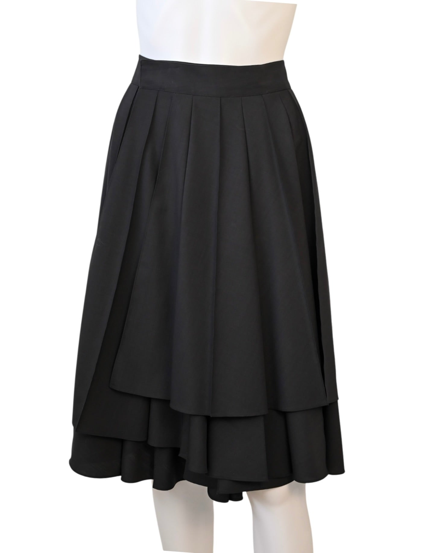 HERMÈS Black Wool Blend Pin Tuck Pleated Wrap Midi Skirt Size 38