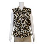 Yves Saint Laurent YSL by Stefano Pilati Leopard Print Pussy Bow Sleeveless Blouse Size 42
