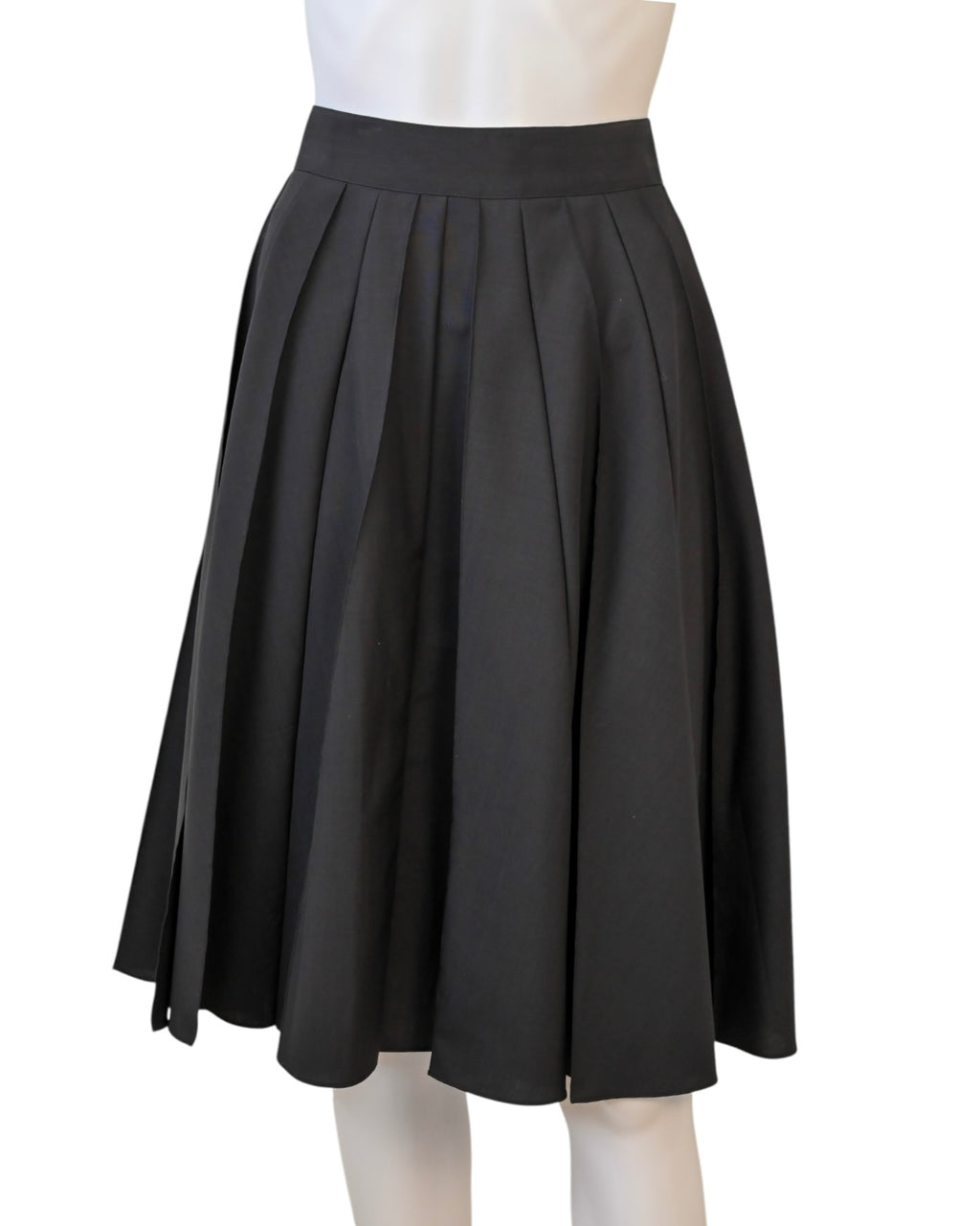 HERMÈS Black Wool Blend Pin Tuck Pleated Wrap Midi Skirt Size 38
