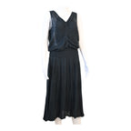 AUTHENTIC HERMÈS Deep Blue Cashmere Ruched V-Neck Top & Pleated Skirt Set Size 40