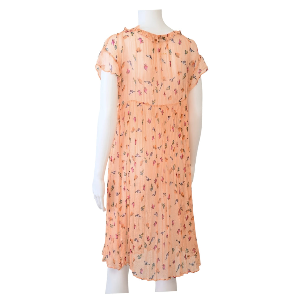 COTELAC Peach Silk Chiffon Floral Ruffle Dress Size 3