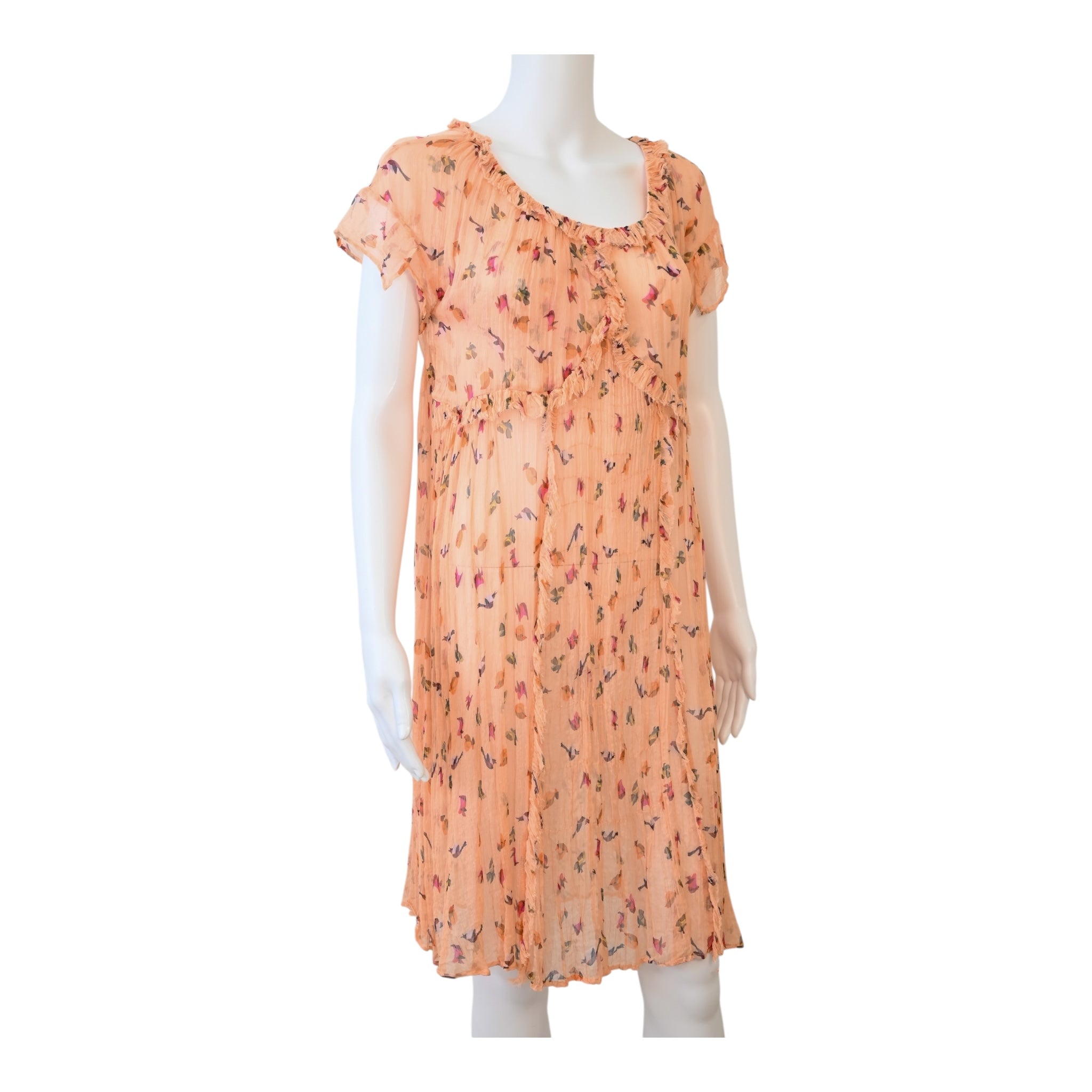 COTELAC Peach Silk Chiffon Floral Ruffle Dress Size 3