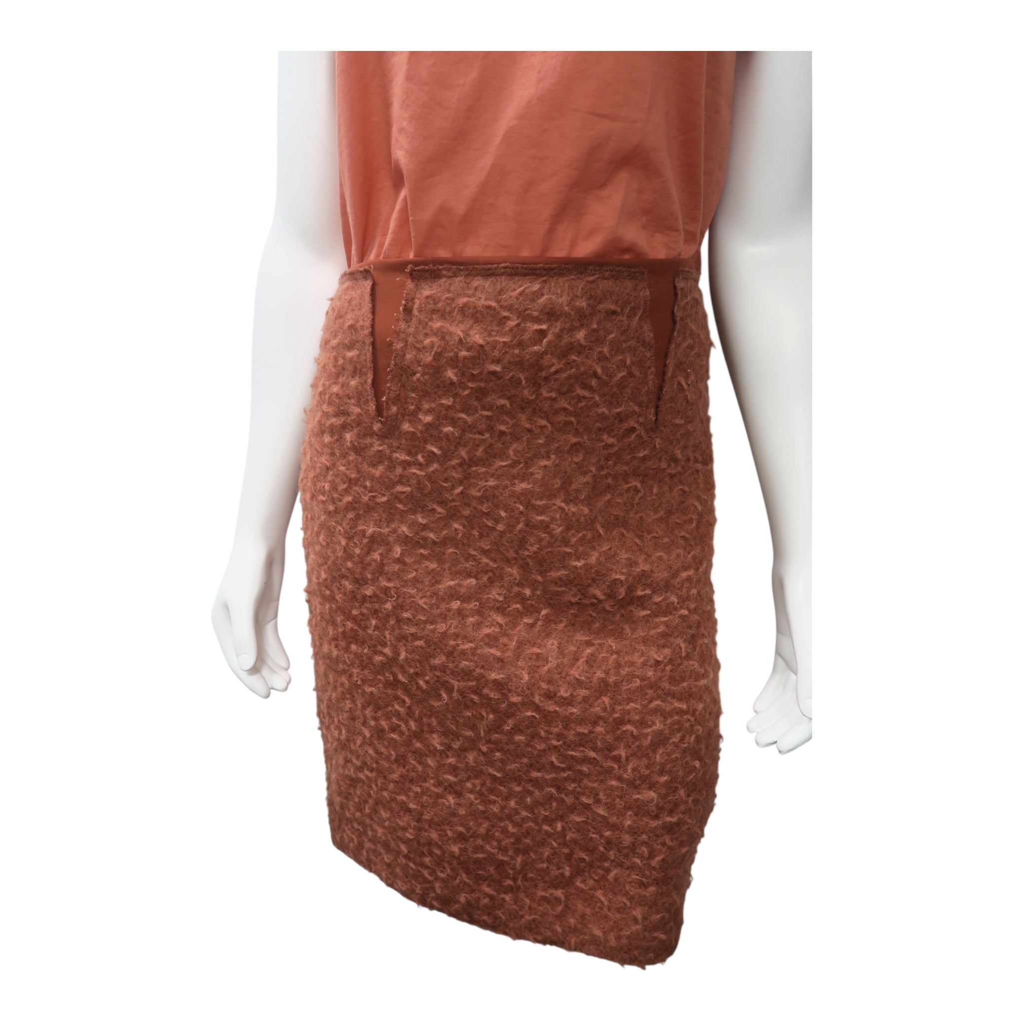 BOTTEGA VENETA Rust Bouclé Mohair Pencil Skirt Size 38