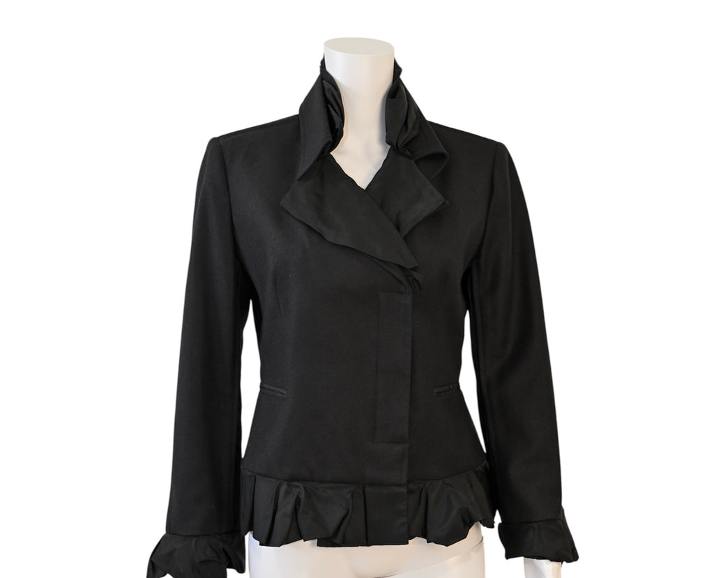 Yves Saint Laurent YSL by Tom Ford Black Jacket with Ruffle Collar Size 40