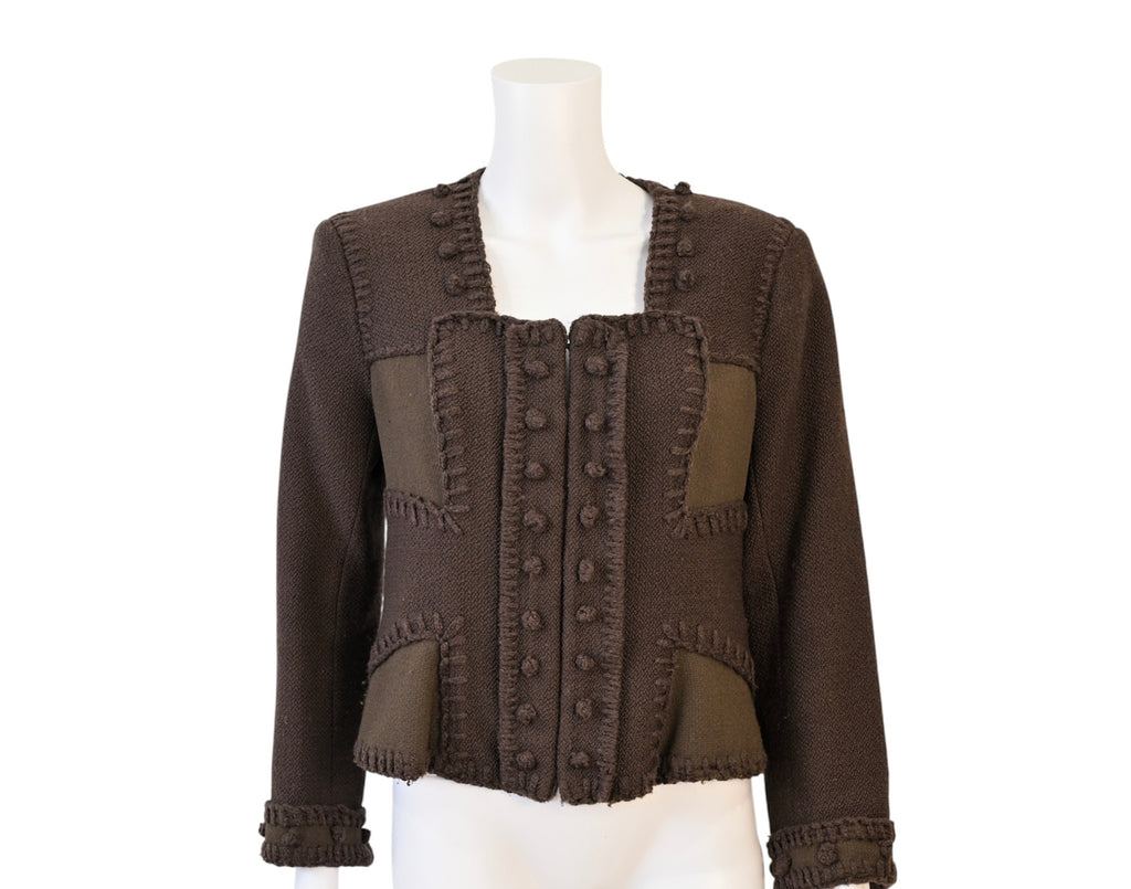 Yves Saint Laurent YSL Brown Bouclé Artisan Jacket Size 44