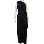AUTHENTIC Yves Saint Laurent Rive Gauche Black One-Shoulder Lace Trim Gown — Vintage France, Documented Archive Piece Size 42