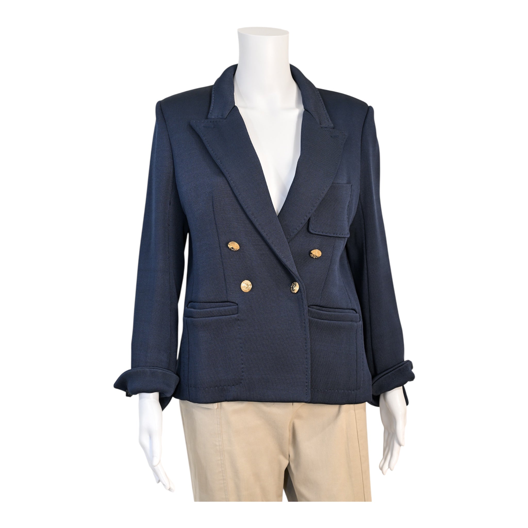 Yves Saint Laurent YSL Double Breasted Navy Jacket with Gold Buttons Size: 44
